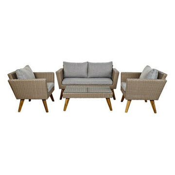 Table Set with 3 Armchairs DKD Home Decor MB-166666 137 x 66 x 70,5 cm Crystal Wood synthetic rattan Steel (4 pcs)