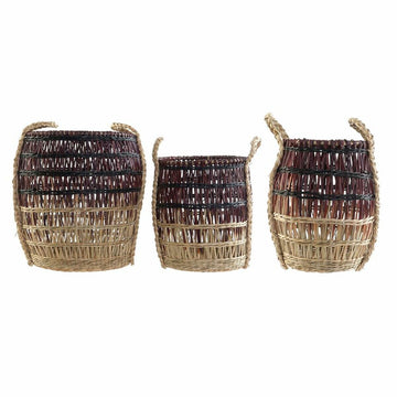 Basket set DKD Home Decor Natural Lilac Seagrass Tropical 39 x 39 x 41 cm 3 Pieces