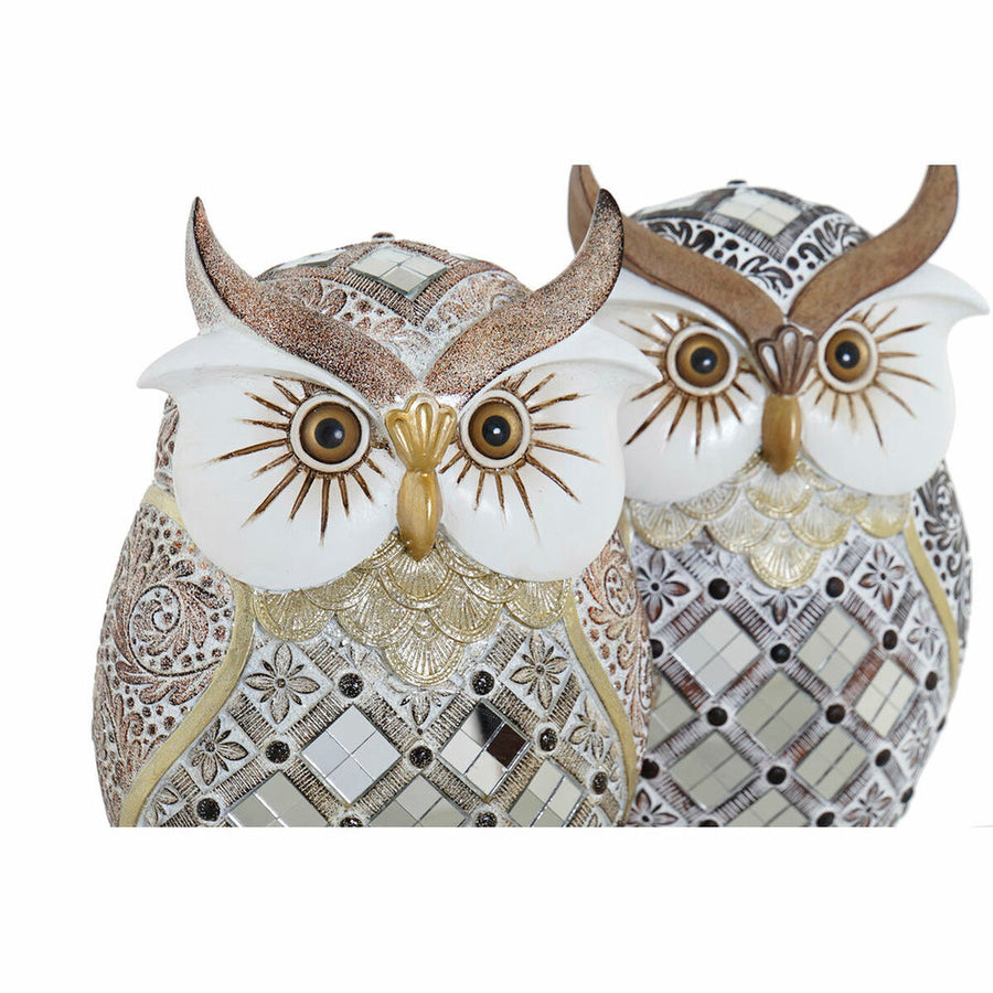 Decorative Figure DKD Home Decor Golden Silver Owl 14 x 10 x 20 cm (2 Units)