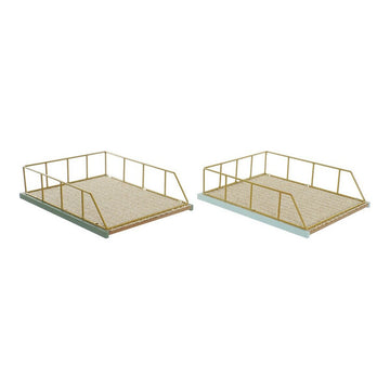 Set of organiser trays DKD Home Decor Green polypropylene MDF Wood 28,5 x 36 x 9 cm (2 Units) (1 Unit)
