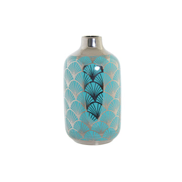 Vase DKD Home Decor 13 x 13 x 26 cm Porcelain Turquoise Oriental Chromed