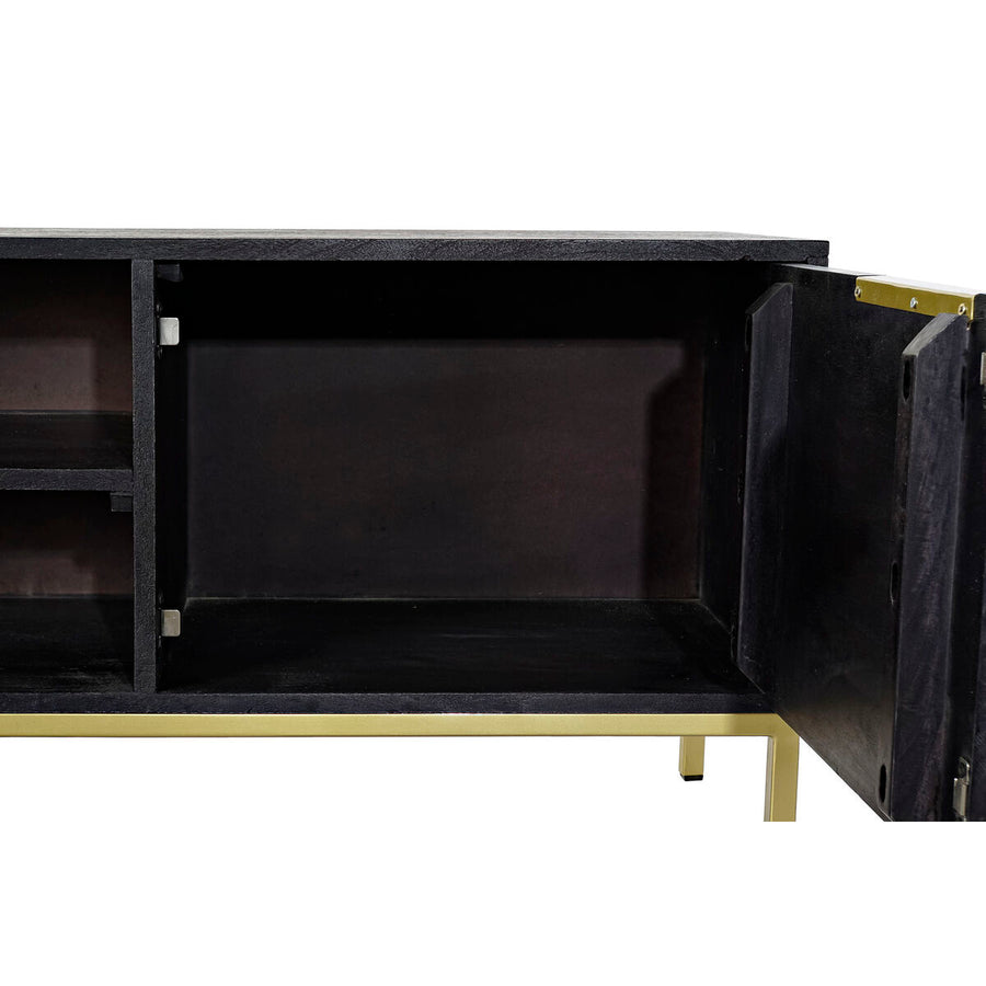 TV furniture DKD Home Decor Black Metal Golden Mango wood (147 x 40 x 51 cm)