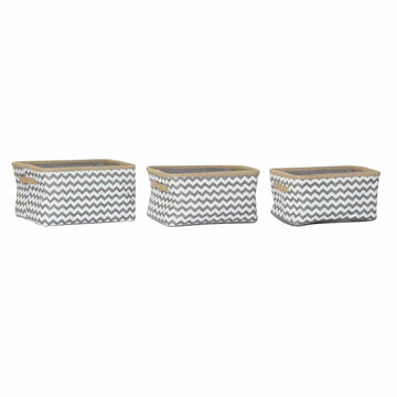 Basket set DKD Home Decor White Grey Jute Zigzag Boho 36 x 31 x 20 cm 3 Pieces