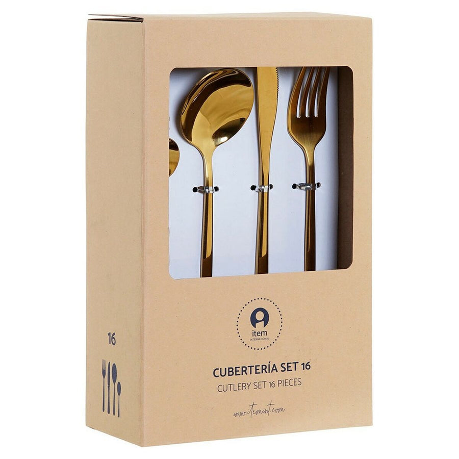 Cutlery set DKD Home Decor 2 x 1,2 x 22,5 cm Golden Stainless steel White (16 Pieces)