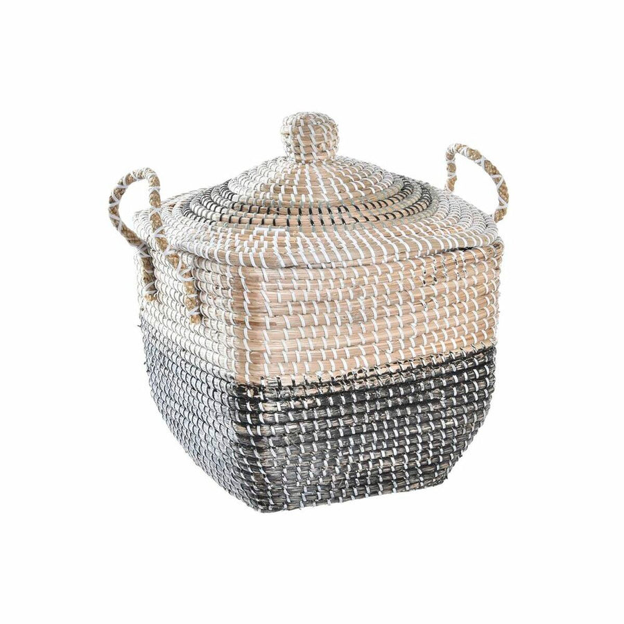 Decorative basket DKD Home Decor Grey Natural Seagrass Boho 45 x 35 x 43 cm