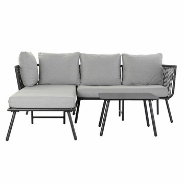 Garden sofa DKD Home Decor Black Metal Aluminium Rope 30 x 40 cm 192 x 163 x 86 cm