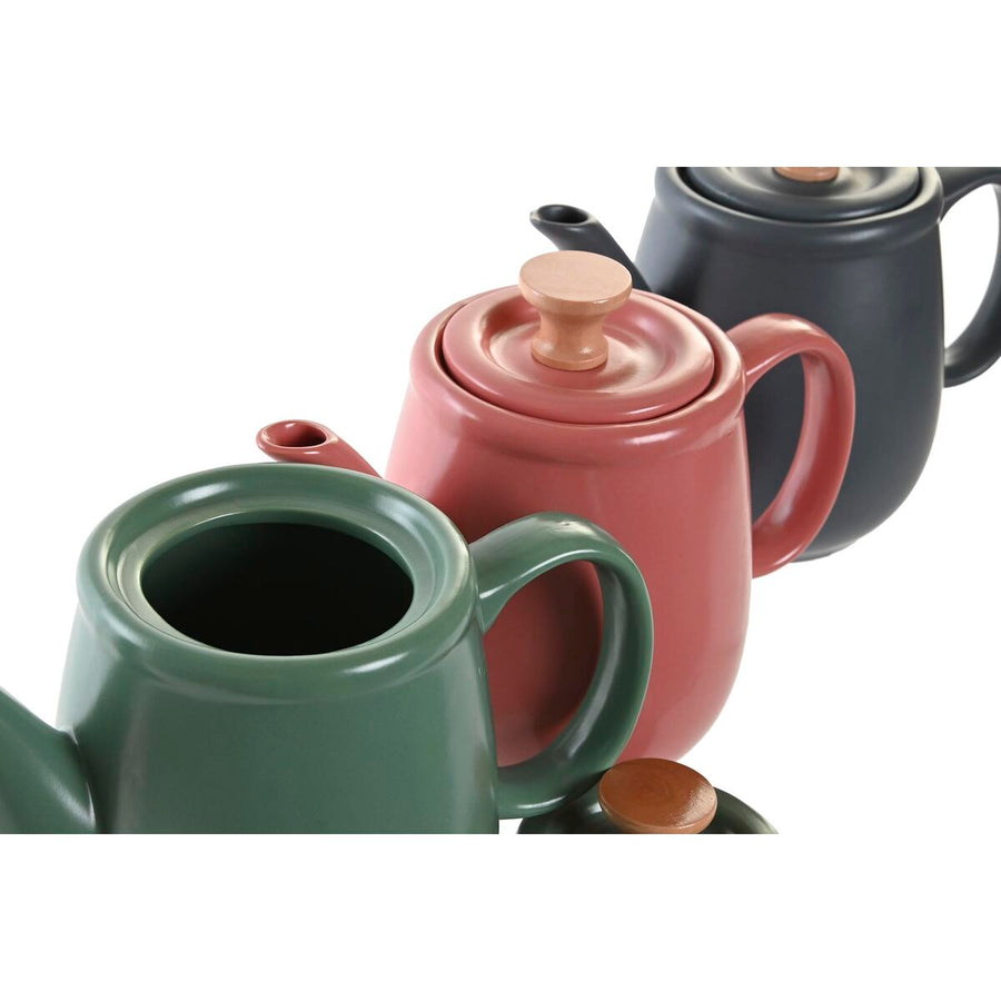 Teapot DKD Home Decor Natural Pink Rubber wood White Green Dark grey Stoneware