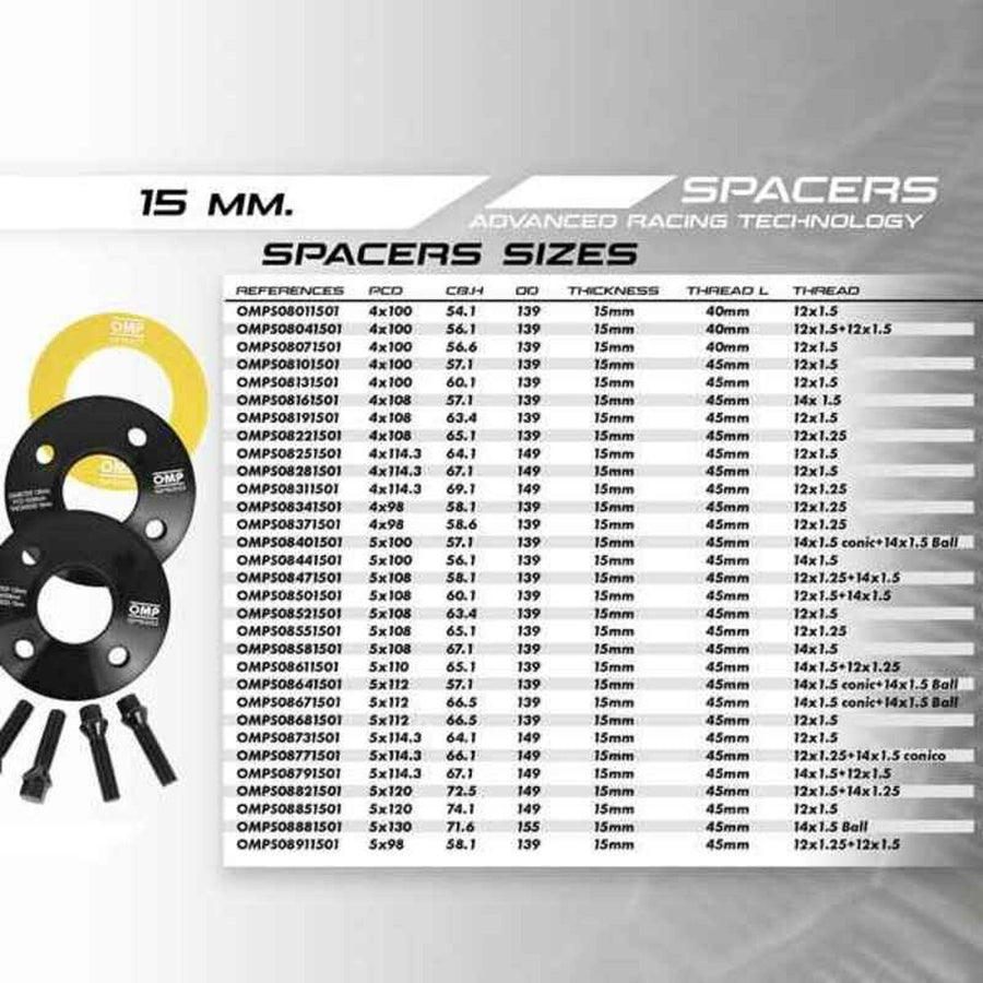 Separator set OMP OMPS08791501 5x114,3 67,1 M14 x 1,50 + M12 x 1,50 15 mm