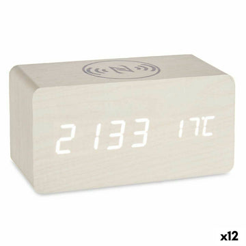 Table-top Digital Clock White PVC MDF Wood (15 x 7,5 x 7 cm) (12 Units)